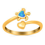 Turtle & Heart Ring Band Lab Created Opal 925 Sterling Silver (10mm)