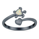 Turtle & Heart Ring Band Lab Created Opal 925 Sterling Silver (10mm)