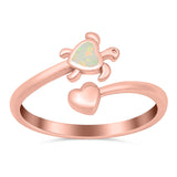 Turtle & Heart Ring Band Lab Created Opal 925 Sterling Silver (10mm)