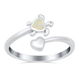 Turtle & Heart Ring Band Lab Created Opal 925 Sterling Silver (10mm)