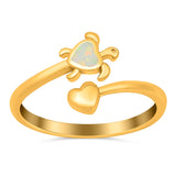 Turtle & Heart Ring Band Lab Created Opal 925 Sterling Silver (10mm)