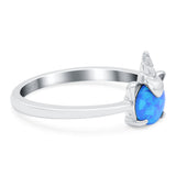Unicorn Band Ring Round Lab Created Opal 925 Sterling Silver