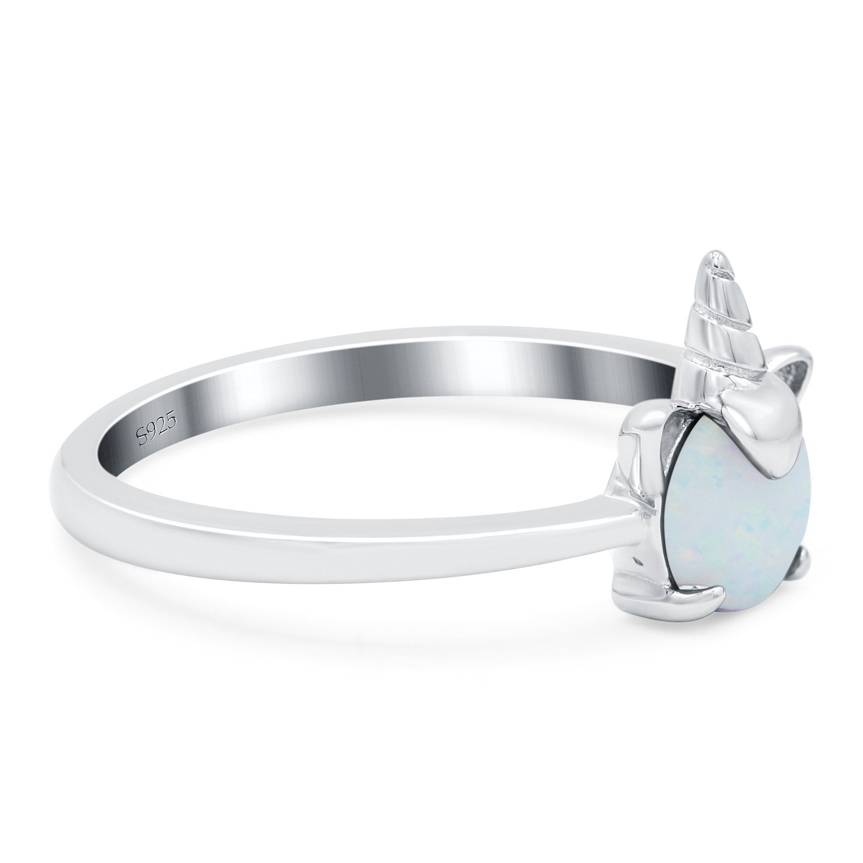 Unicorn Band Ring Round Lab Created Opal 925 Sterling Silver