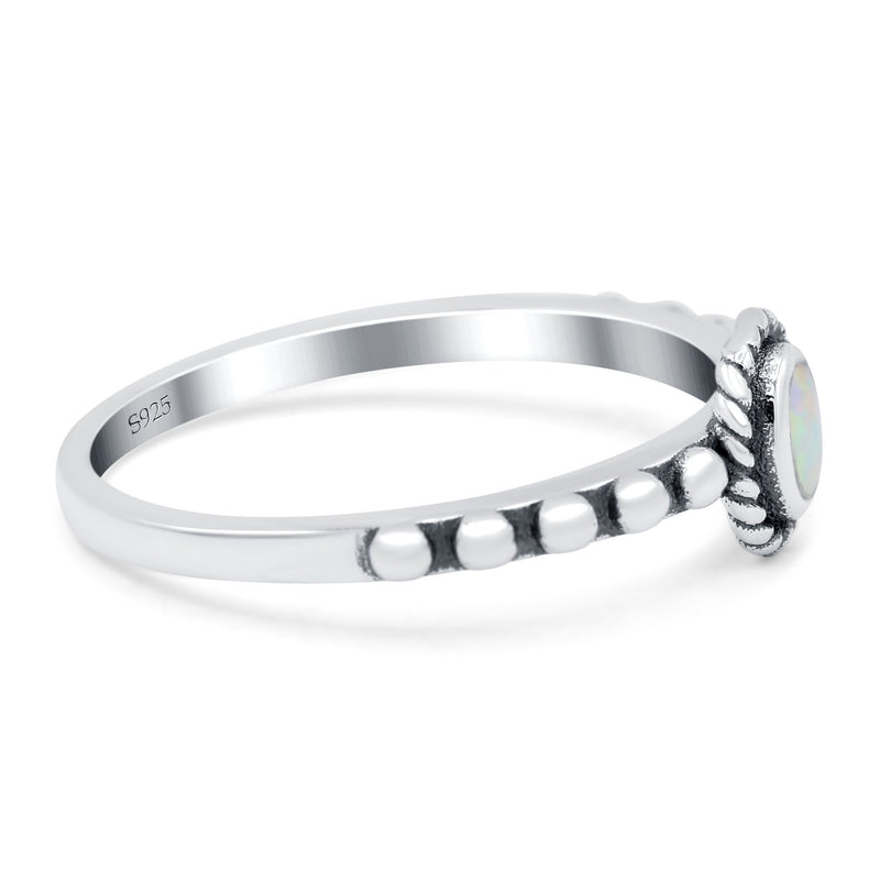 Oval Shape Ring Band Lab Created Opal 925 Sterling Silver (7mm)