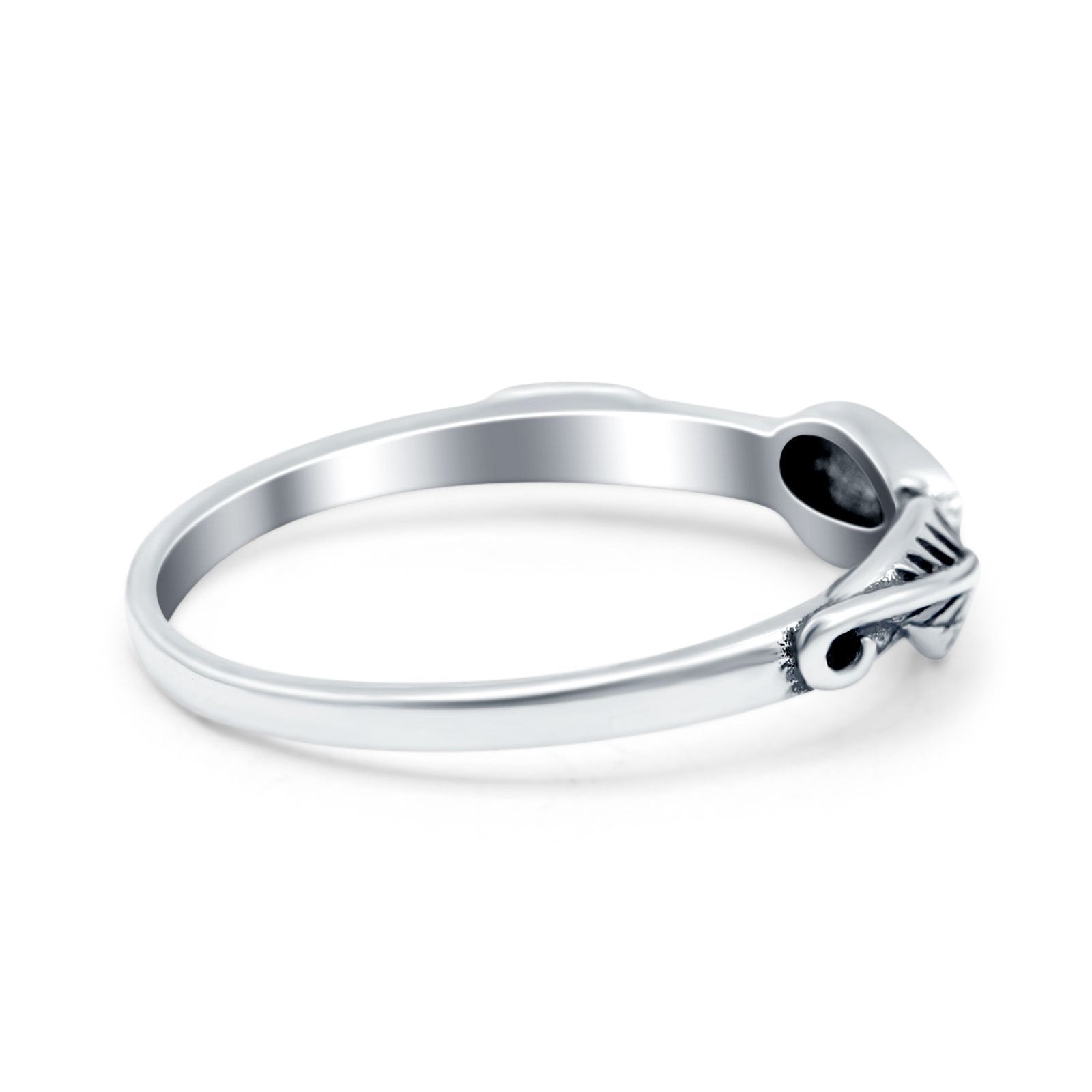 Sideways Oxidized Ring Cubic Zirconia Leaf Design Pear Lab Created Opal 925 Sterling Silver