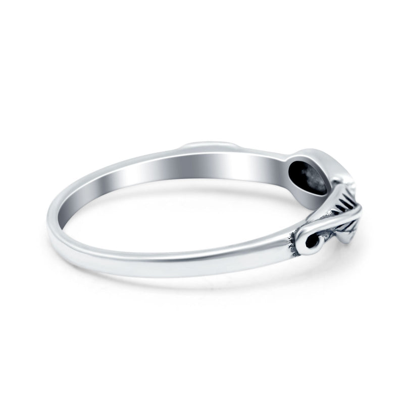 Sideways Oxidized Ring Cubic Zirconia Leaf Design Pear Lab Created Opal 925 Sterling Silver