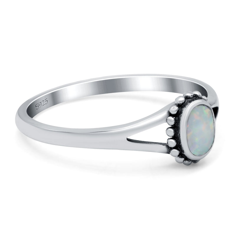 Oval Shape Ring Band Lab Created Opal 925 Sterling Silver (7mm)