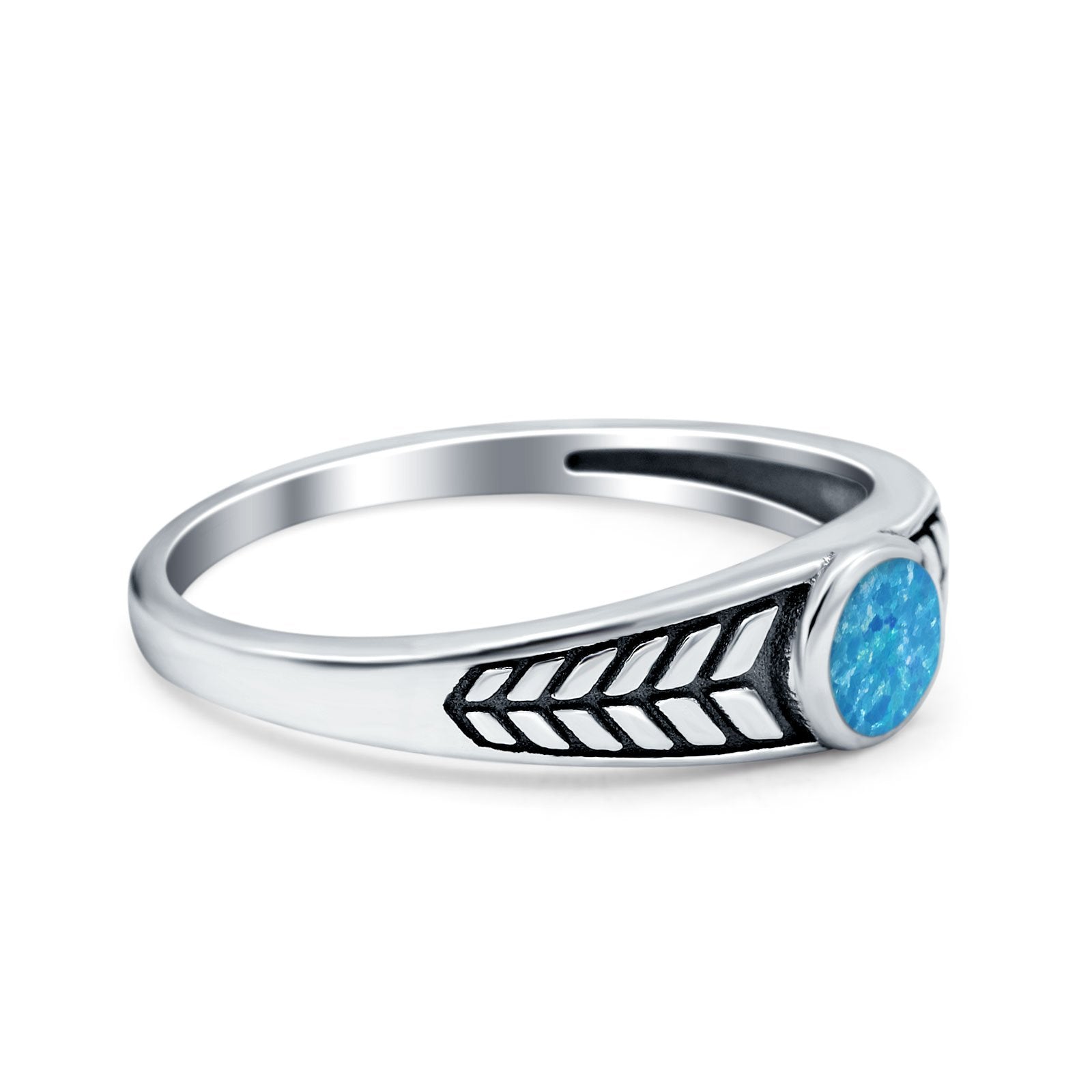 Oxidize Petite Dainty Cubic Zirconia Ring Round Lab Opal 925 Sterling Silver