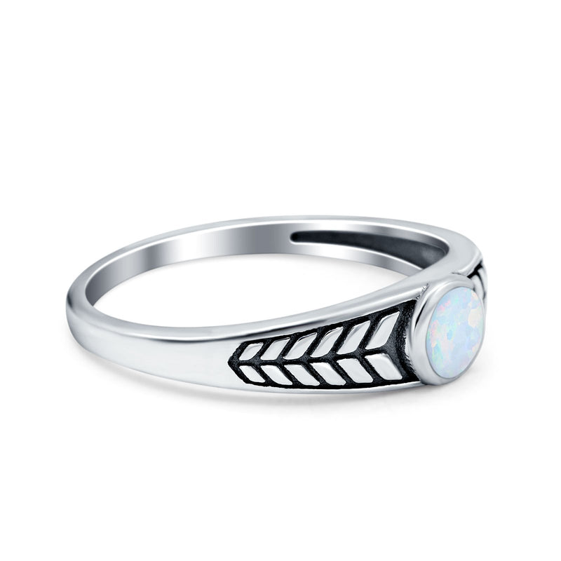 Oxidize Petite Dainty Cubic Zirconia Ring Round Lab Opal 925 Sterling Silver