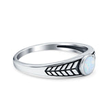 Oxidize Petite Dainty Cubic Zirconia Ring Round Lab Opal 925 Sterling Silver