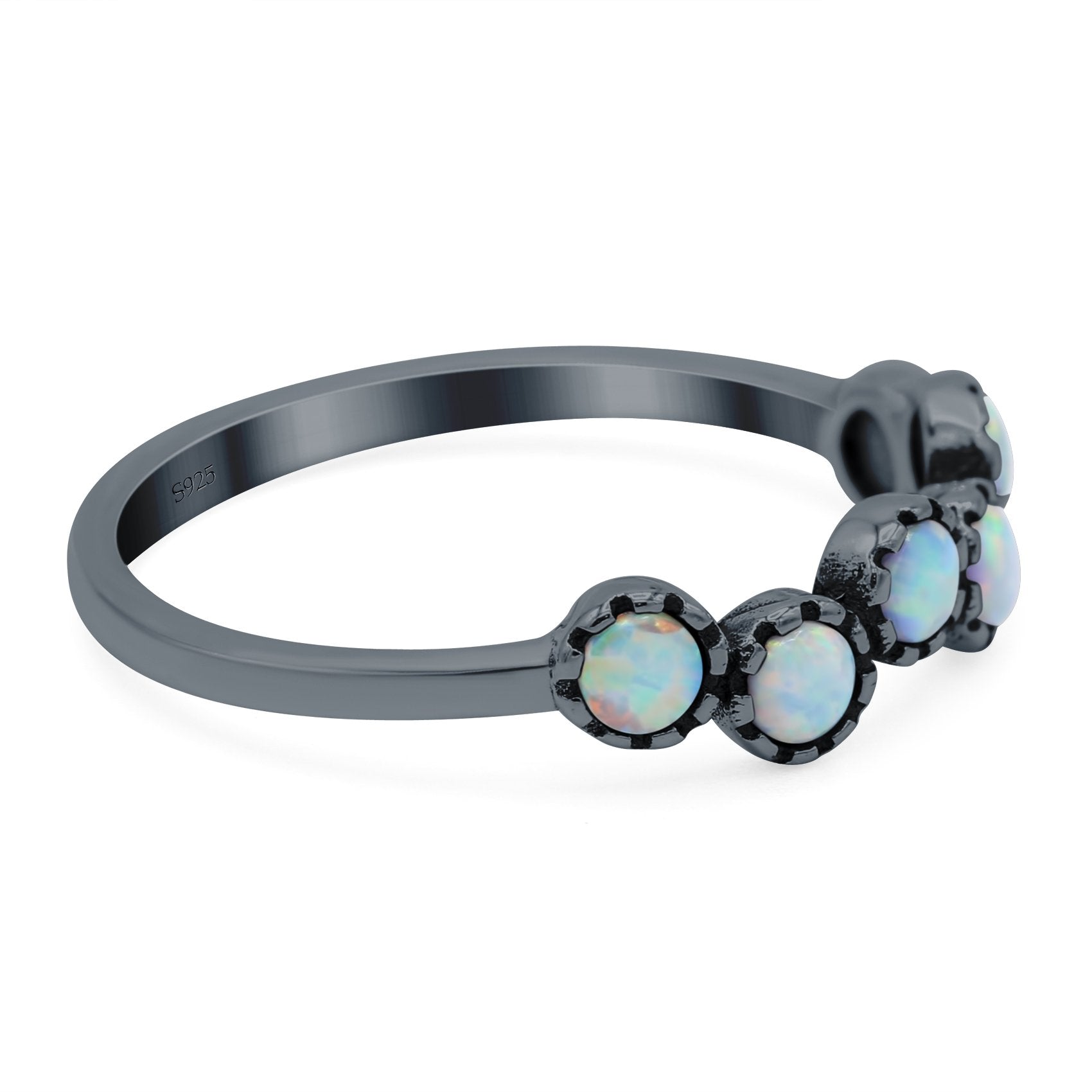 Eternity Band Wedding Ring Lab Created White Opal 925 Sterling Silver (5mm)