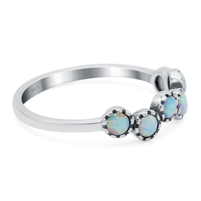 Eternity Band Wedding Ring Lab Created White Opal 925 Sterling Silver (5mm)