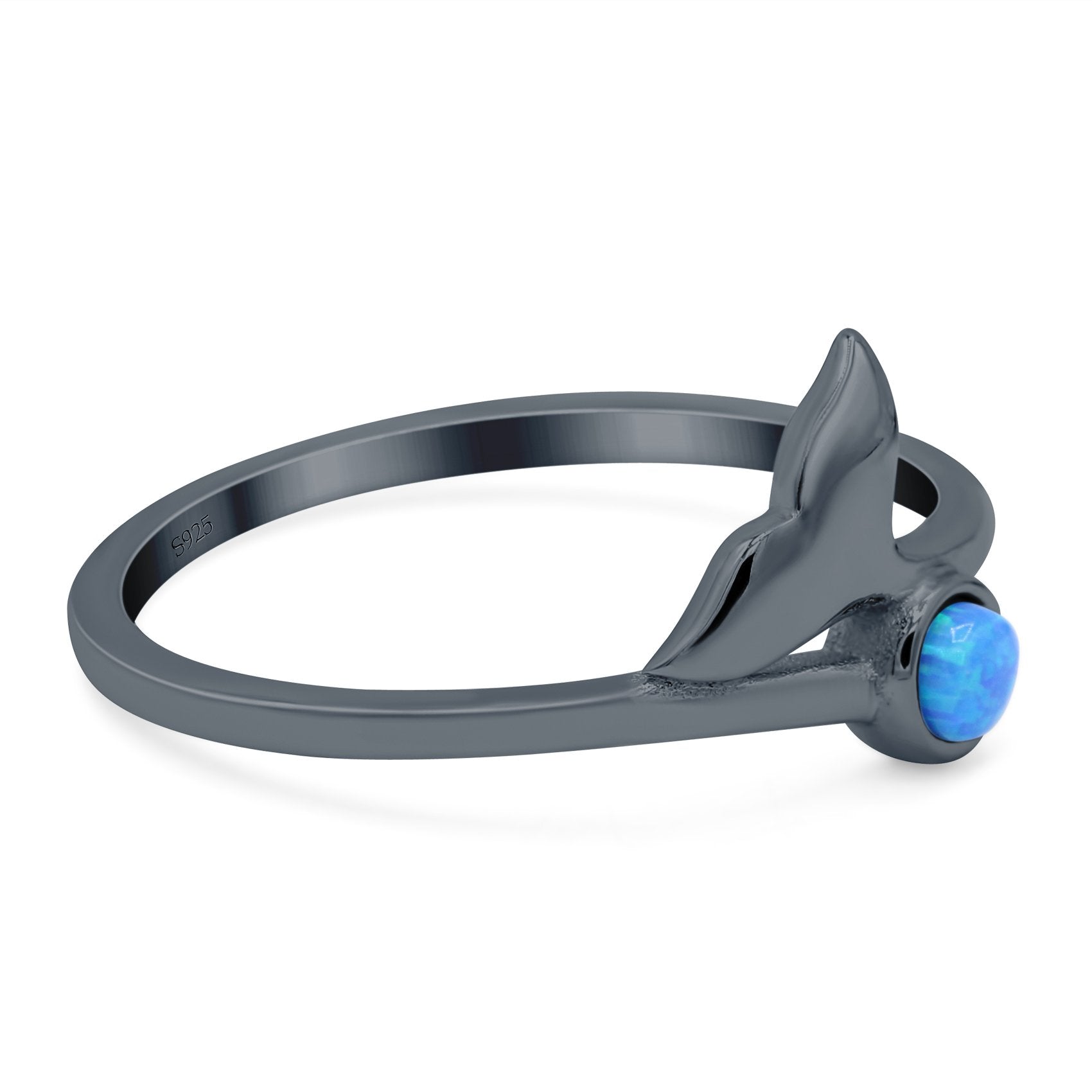 Whale Tail Ring Band Lab Created Opal 925 Sterling Silver (9mm)