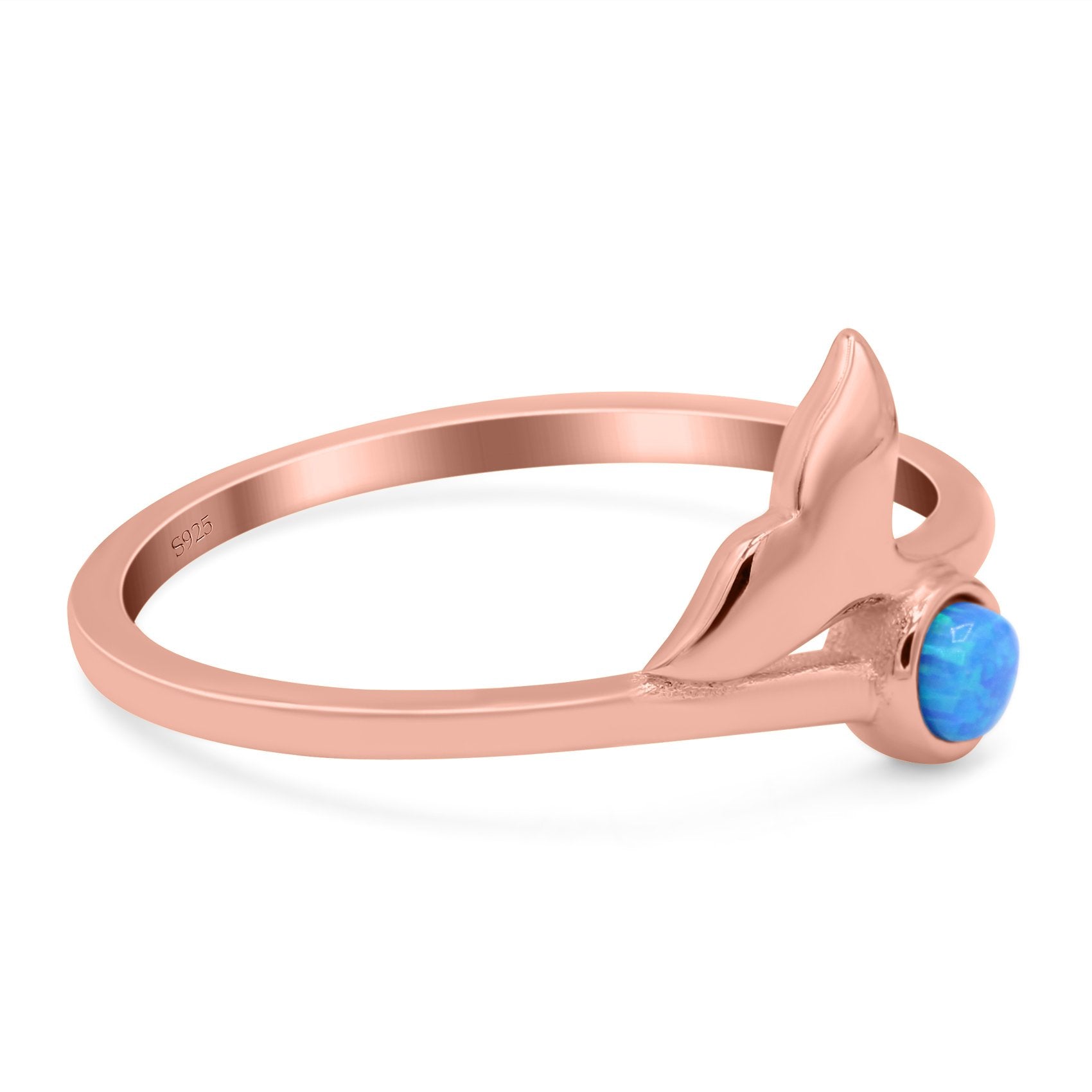 Whale Tail Ring Band Lab Created Opal 925 Sterling Silver (9mm)