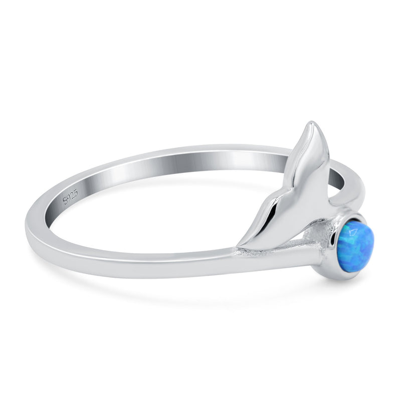 Whale Tail Ring Band Lab Created Opal 925 Sterling Silver (9mm)