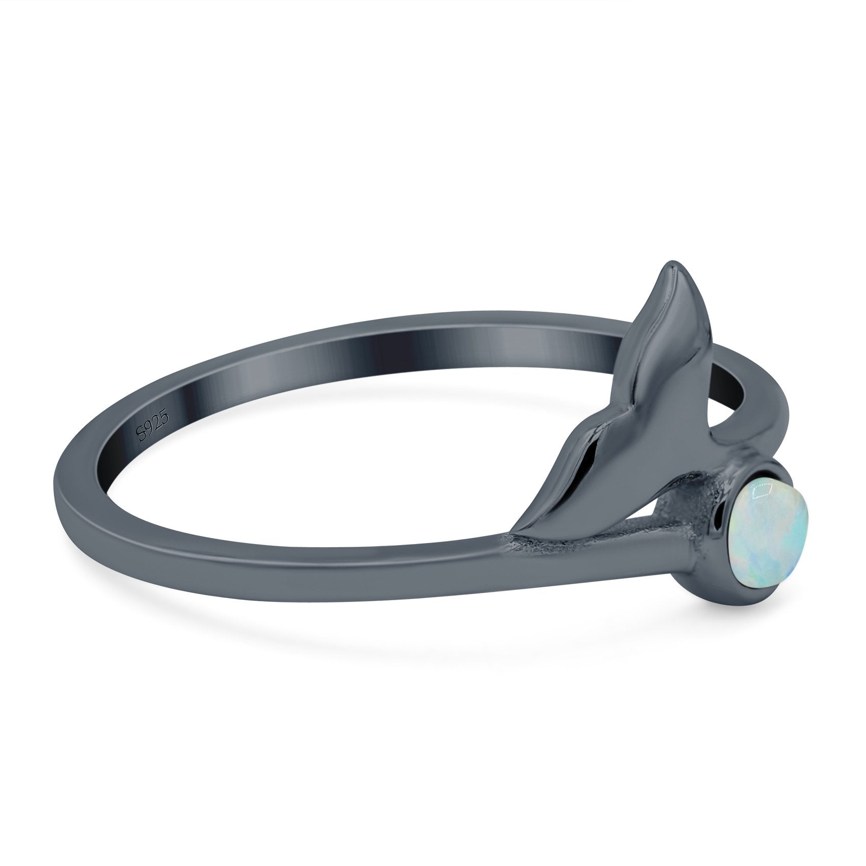 Whale Tail Ring Band Lab Created Opal 925 Sterling Silver (9mm)