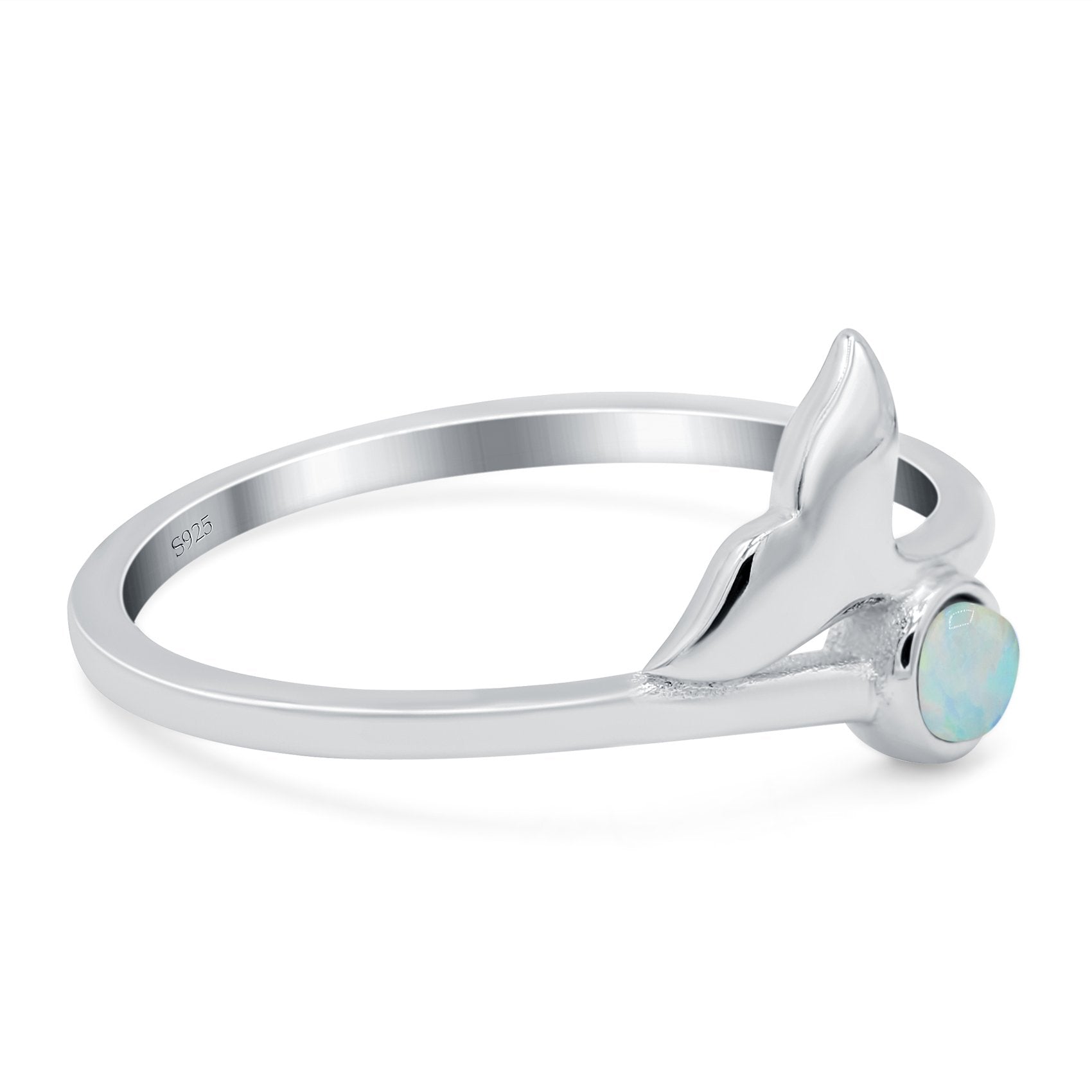Whale Tail Ring Band Lab Created Opal 925 Sterling Silver (9mm)