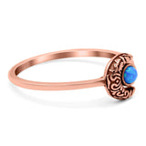 Crescent Moon Band Ring Round Lab Created Opal 925 Sterling Silver