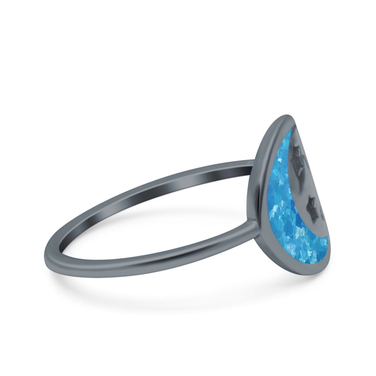 Moon and Stars Ring Band Lab Created Opal 925 Sterling Silver (12mm)