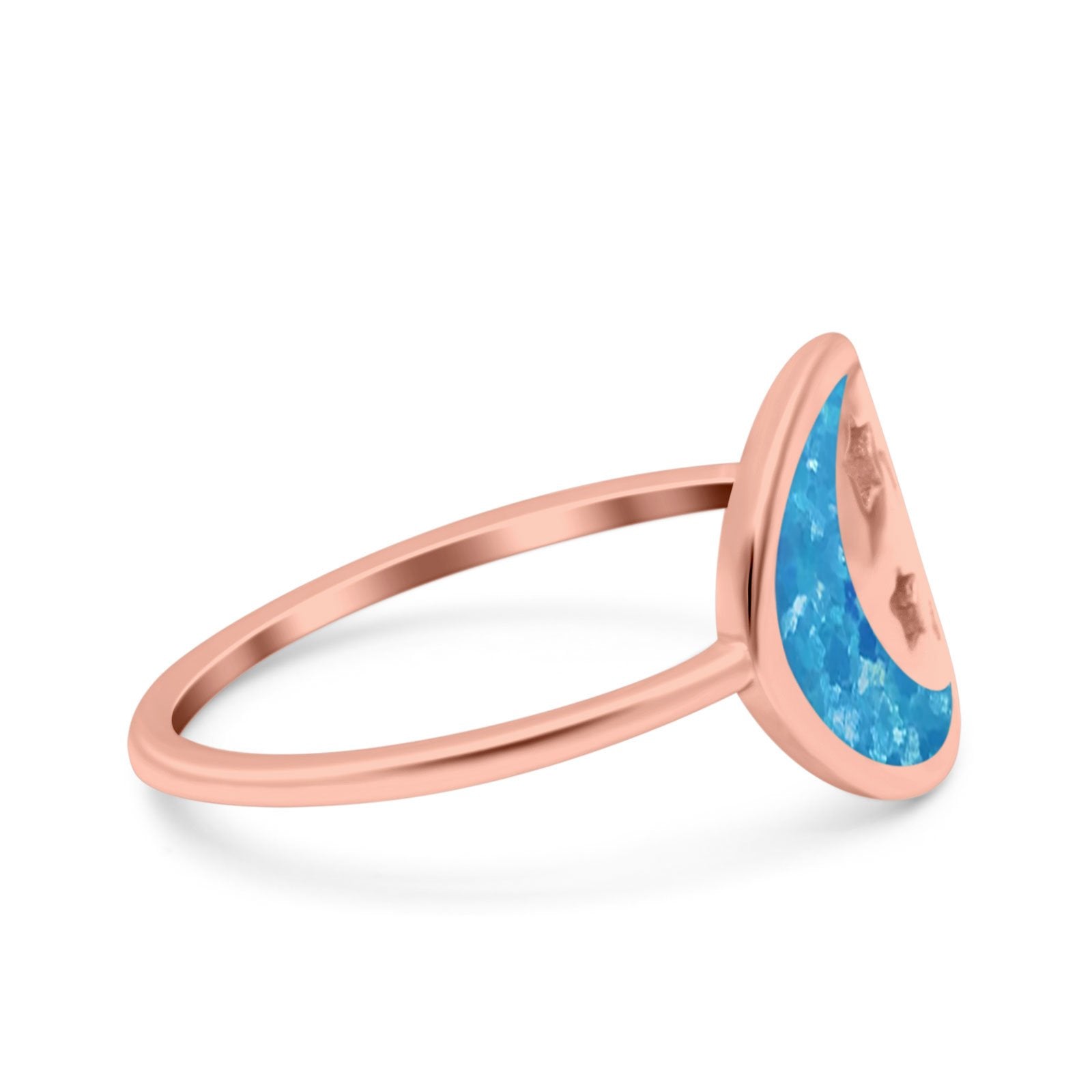 Moon and Stars Ring Band Lab Created Opal 925 Sterling Silver (12mm)