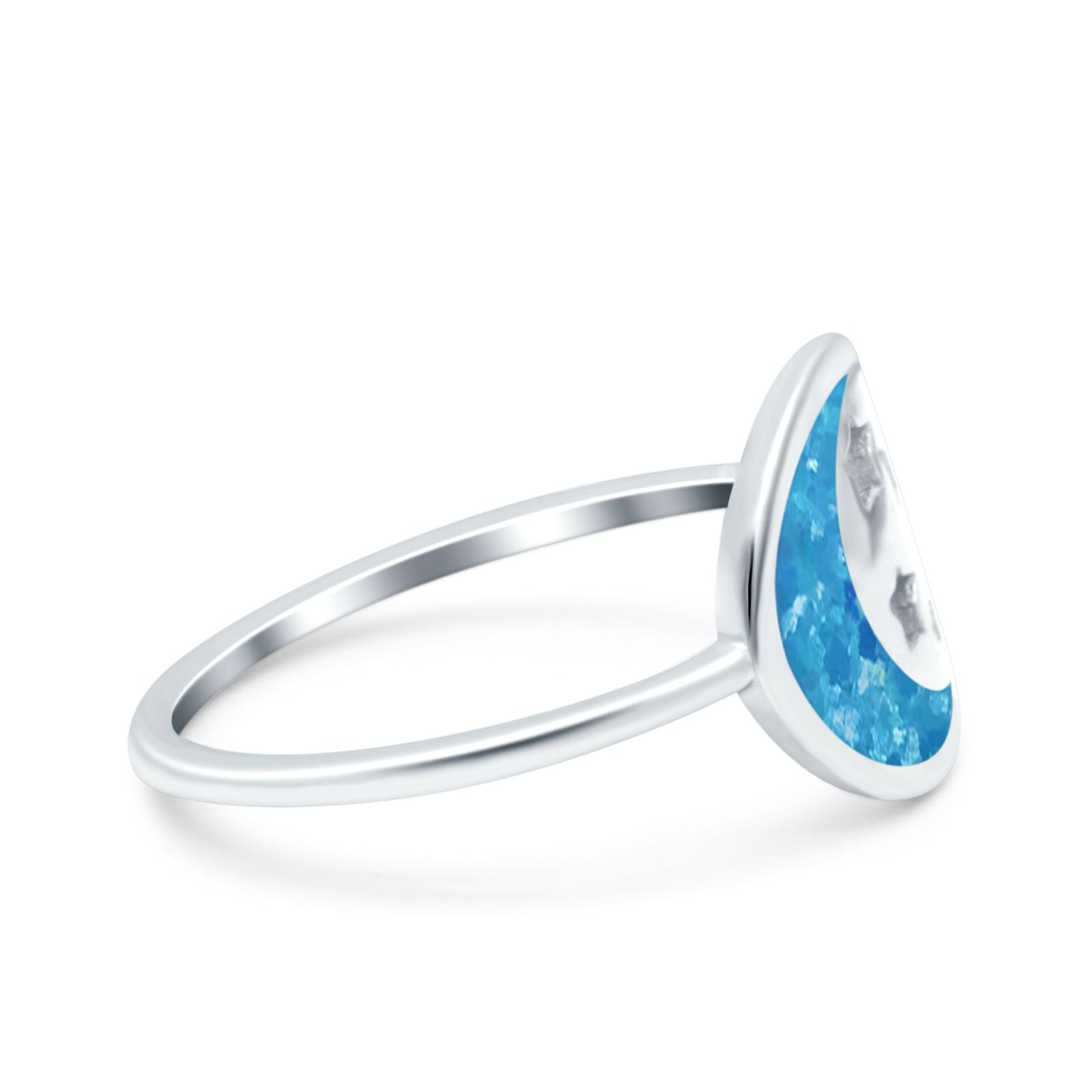 Moon and Stars Ring Band Lab Created Opal 925 Sterling Silver (12mm)