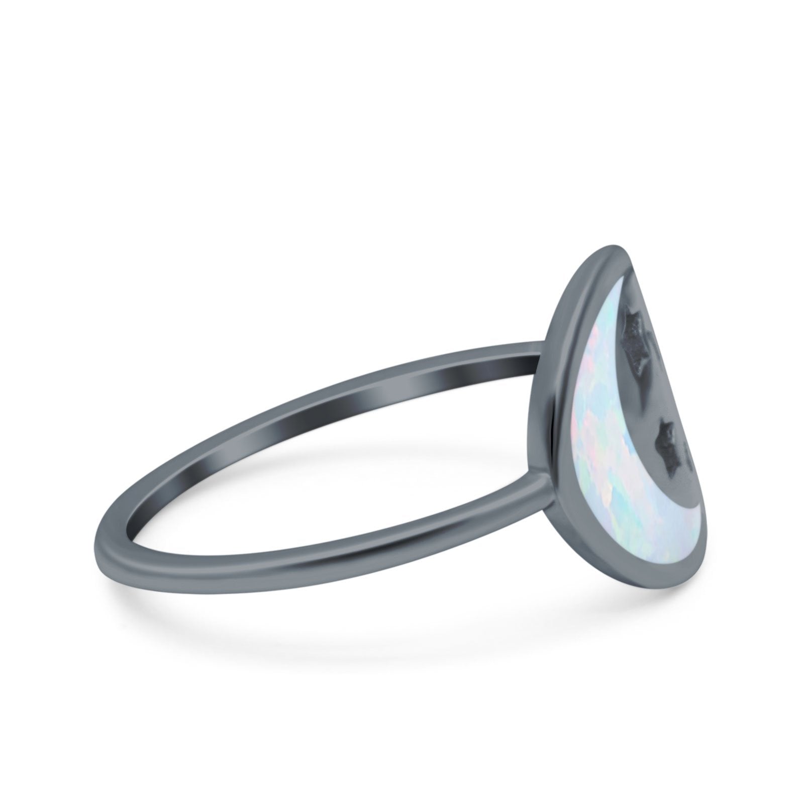 Moon and Stars Ring Band Lab Created Opal 925 Sterling Silver (12mm)
