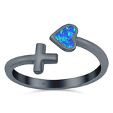 Heart & Cross Ring Band Lab Created Opal 925 Sterling Silver (7mm)