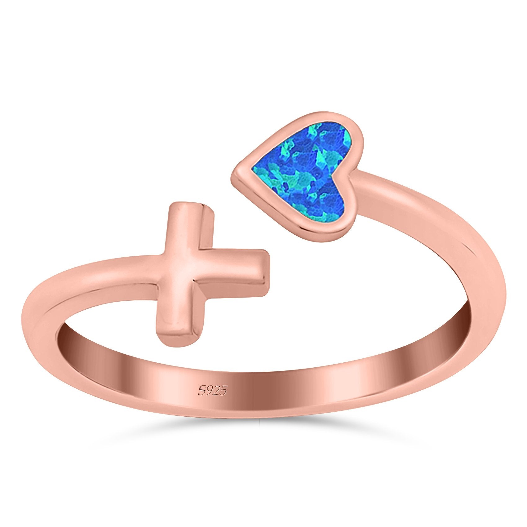 Heart & Cross Ring Band Lab Created Opal 925 Sterling Silver (7mm)