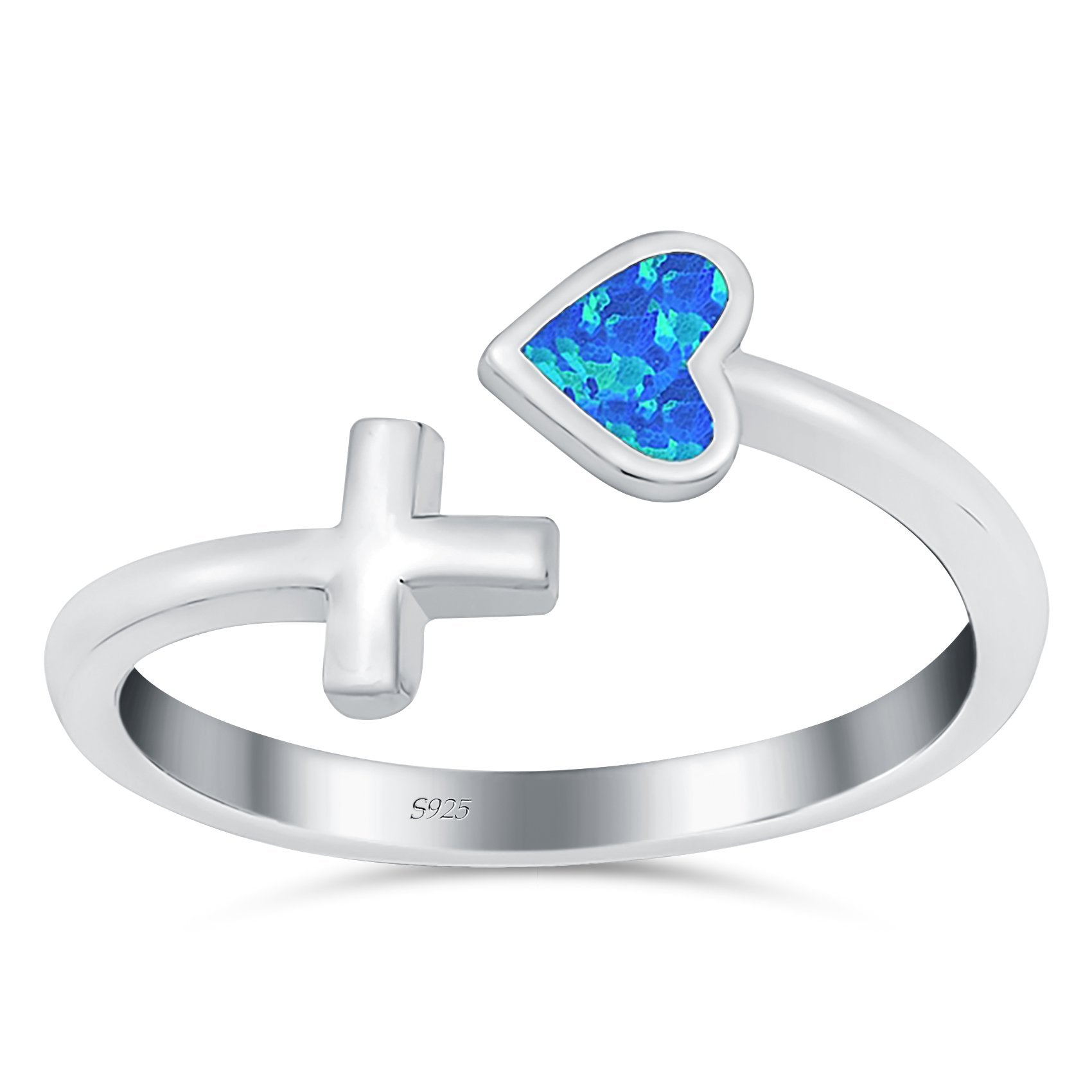 Heart & Cross Ring Band Lab Created Opal 925 Sterling Silver (7mm)