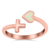 Heart & Cross Ring Band Lab Created Opal 925 Sterling Silver (7mm)