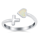 Heart & Cross Ring Band Lab Created Opal 925 Sterling Silver (7mm)