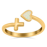 Heart & Cross Ring Band Lab Created Opal 925 Sterling Silver (7mm)