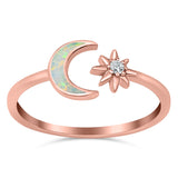Moon & Star Ring Lab Created Opal Simulated Cubic Zirconia 925 Sterling Silver
