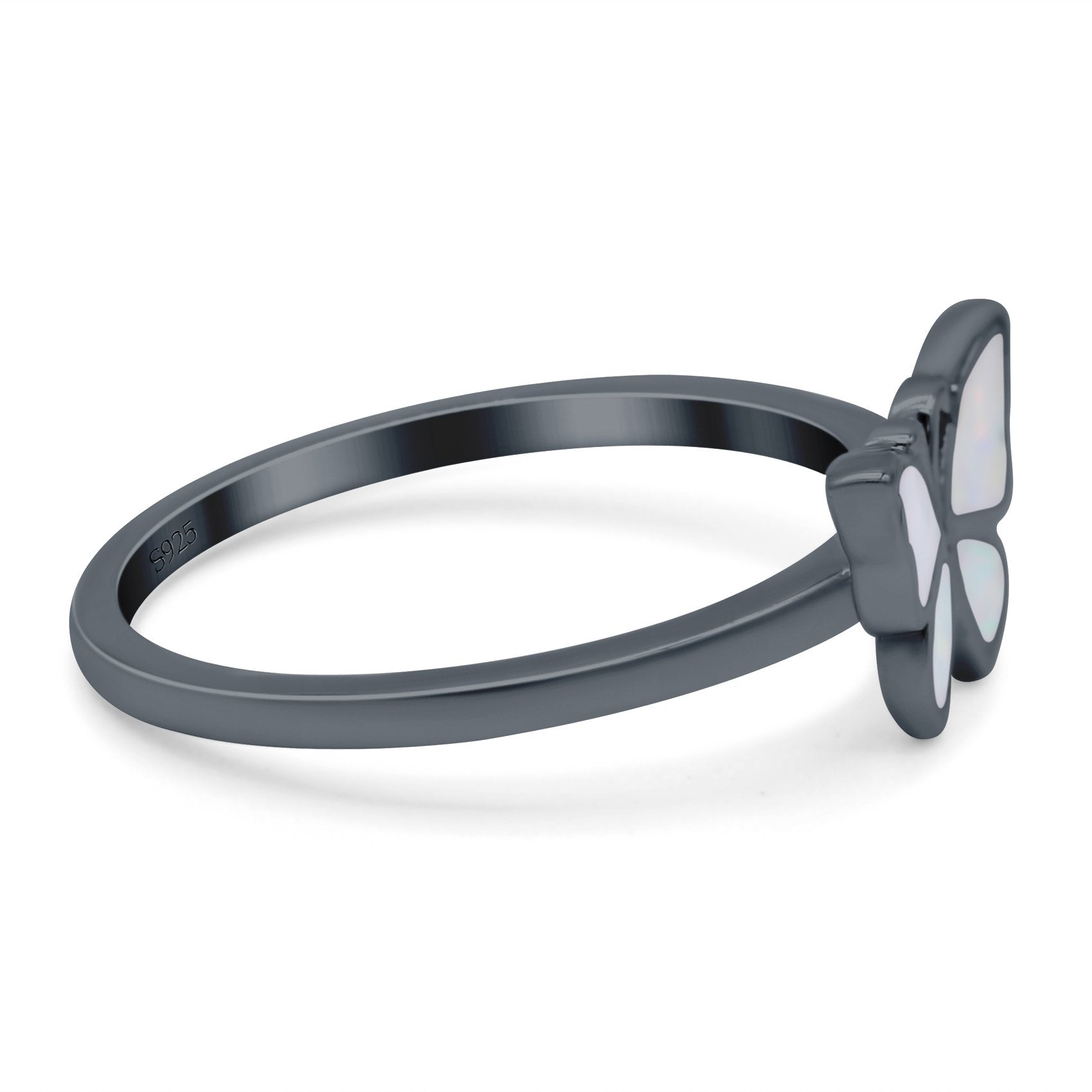 Butterfly Ring Band Lab Created Opal 925 Sterling Silver (8mm)