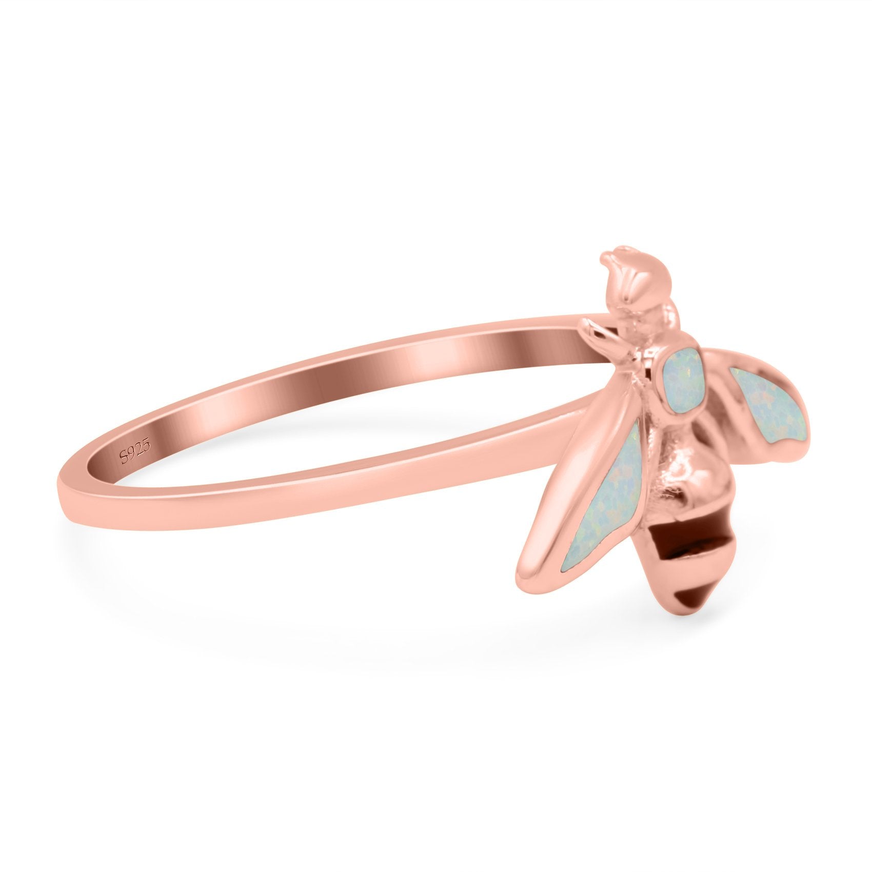 Bee Ring Band Lab Created Opal 925 Sterling Silver (11mm)