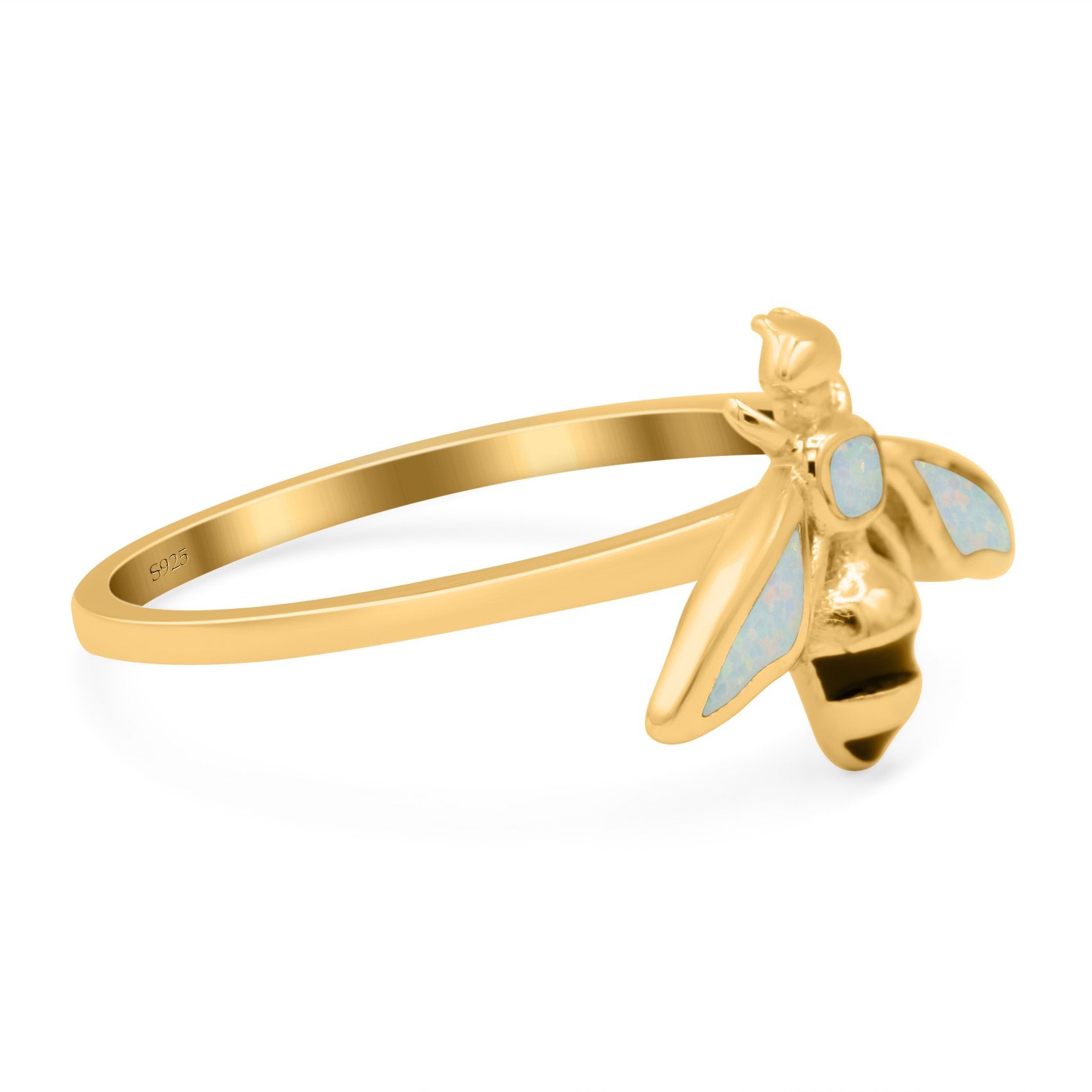 Bee Ring Band Lab Created Opal 925 Sterling Silver (11mm)