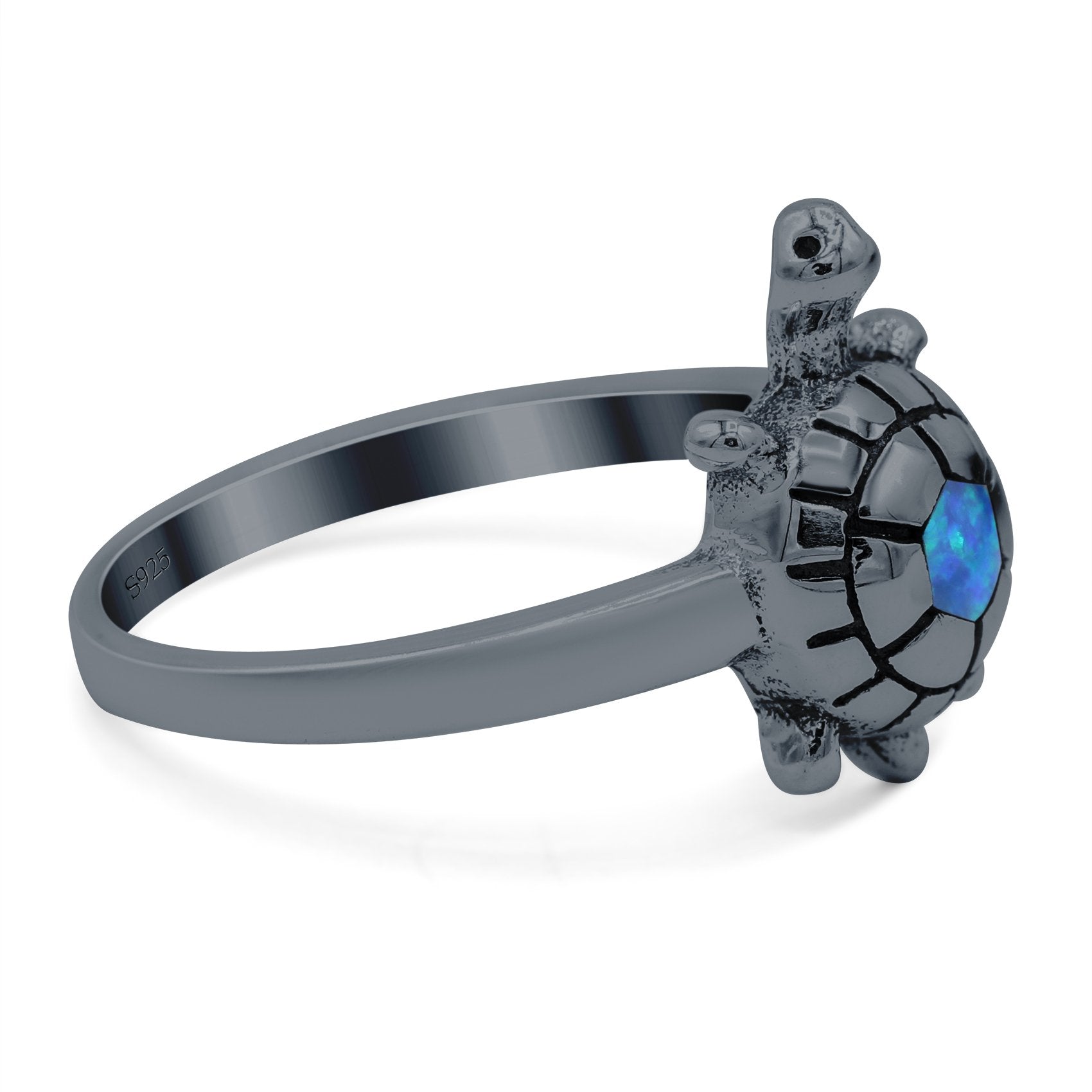Turtle Ring Lab Created Opal 925 Sterling Silver (13mm)
