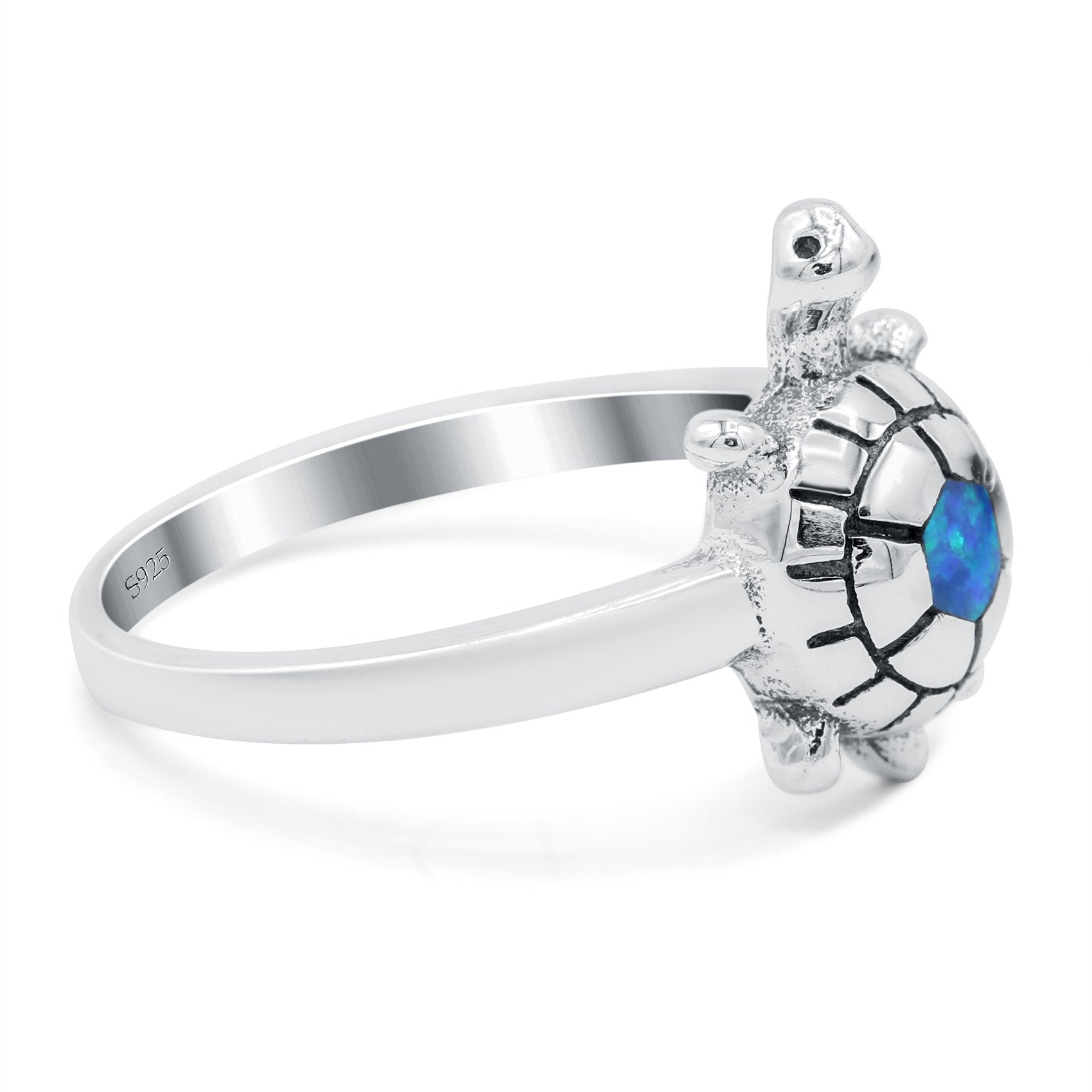 Turtle Ring Lab Created Opal 925 Sterling Silver (13mm)