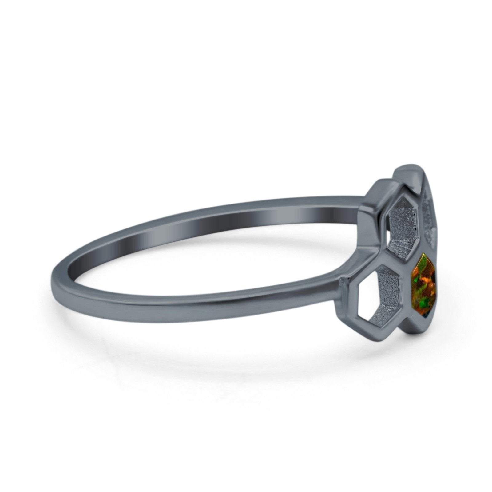 Honeycomb Band Ring Lab Created Opal Solid Cubic Zirconia 925 Sterling Silver