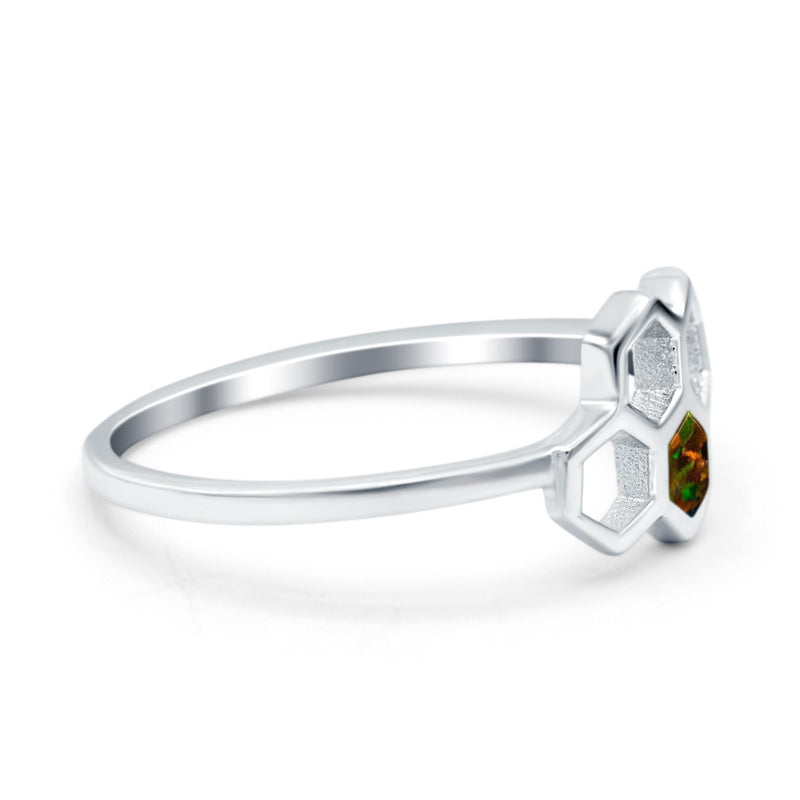 Honeycomb Band Ring Lab Created Opal Solid Cubic Zirconia 925 Sterling Silver