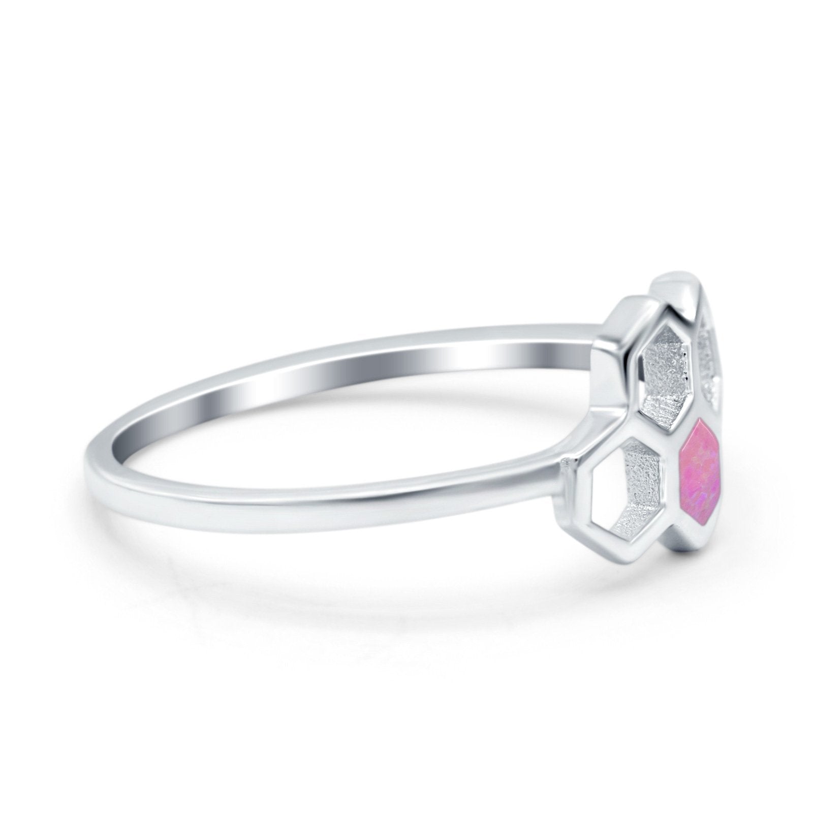 Honeycomb Band Ring Lab Created Opal Solid Cubic Zirconia 925 Sterling Silver