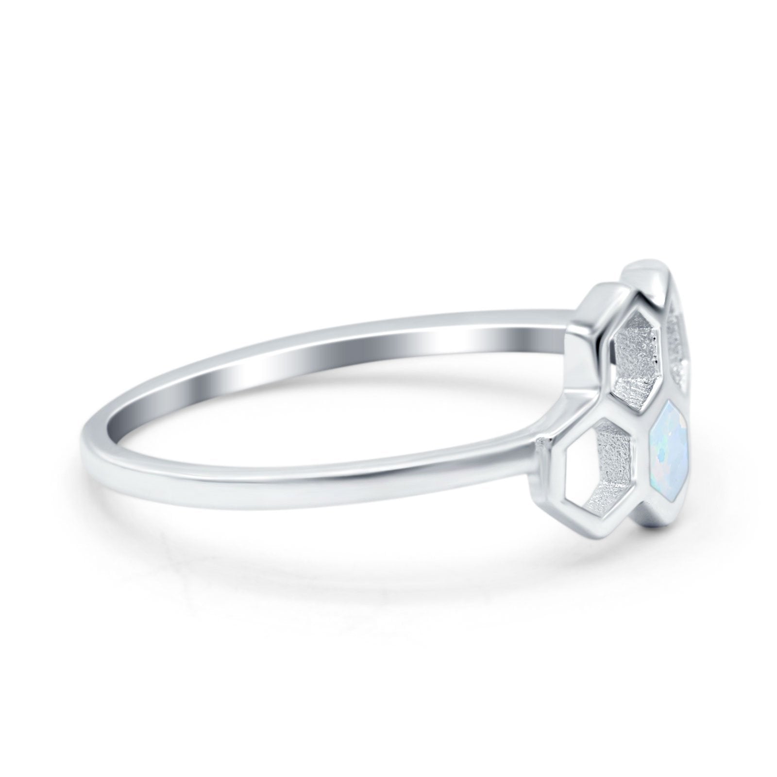 Honeycomb Band Ring Lab Created Opal Solid Cubic Zirconia 925 Sterling Silver