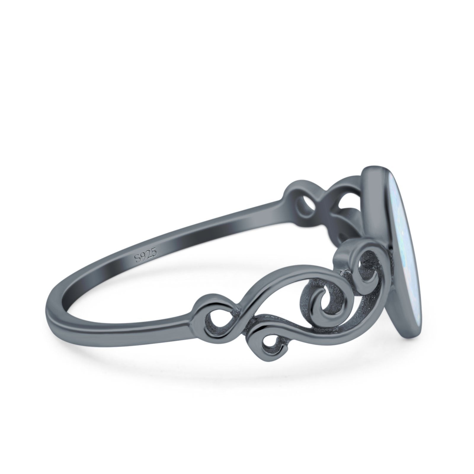 Filigree Thumb Ring Marquise Ring Band Lab Created Opal 925 Sterling Silver (9.5mm)