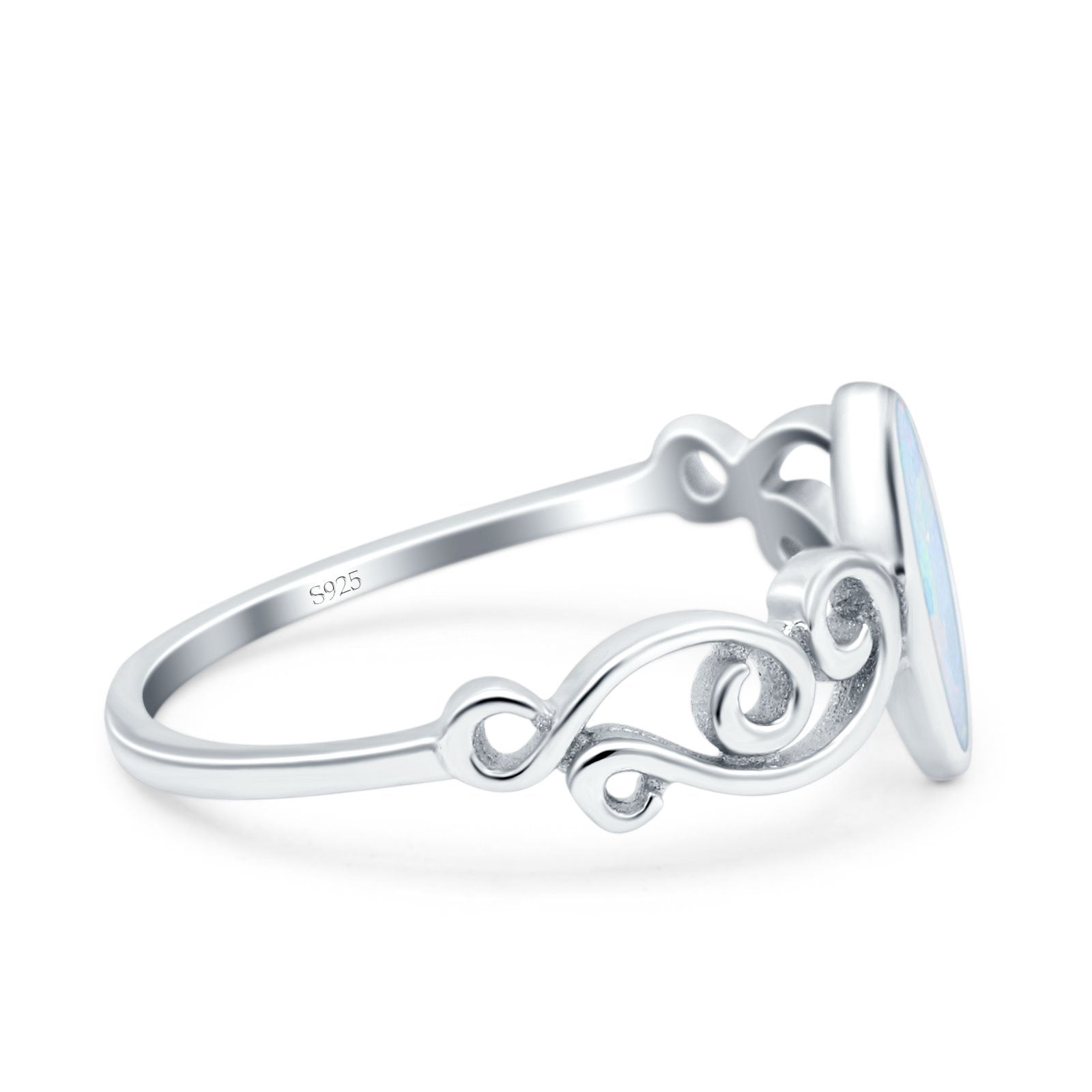 Filigree Thumb Ring Marquise Ring Band Lab Created Opal 925 Sterling Silver (9.5mm)