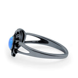 Sun & Moon Ring Lab Created Blue Opal Oxidized Round 925 Sterling Silver