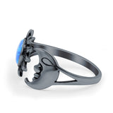 Sun & Moon Ring Lab Created Blue Opal Oxidized Round 925 Sterling Silver
