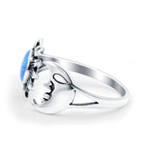 Sun & Moon Ring Lab Created Blue Opal Oxidized Round 925 Sterling Silver