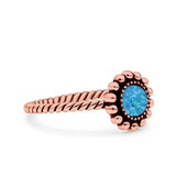 Petite Dainty Rope Vintage Style Lab Opal Ring Solid Round Oxidized 925 Sterling Silver