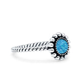 Petite Dainty Rope Vintage Style Lab Opal Ring Solid Round Oxidized 925 Sterling Silver