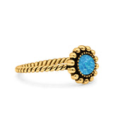 Petite Dainty Rope Vintage Style Lab Opal Ring Solid Round Oxidized 925 Sterling Silver